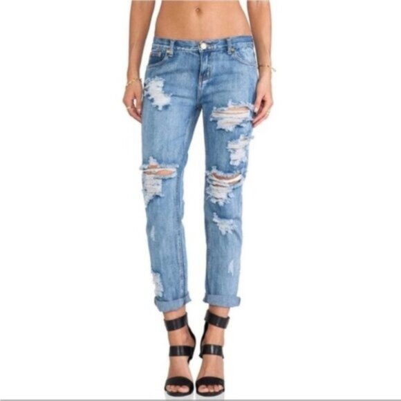 One Teaspoon Boyfriend Awesome Baggies Jeans Distressed Denim straight leg 25 - Picture 12 of 16